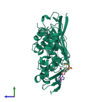 PDB entry 1mxb coloured by chain, side view.