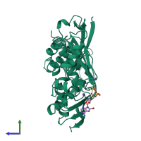 PDB entry 1mxc coloured by chain, side view.