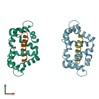 PDB entry 1mxe coloured by chain, front view.