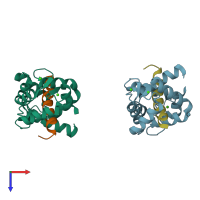 PDB entry 1mxe coloured by chain, top view.