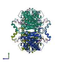 PDB entry 1mxf coloured by chain, side view.