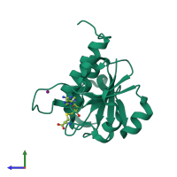 PDB entry 1mxi coloured by chain, side view.