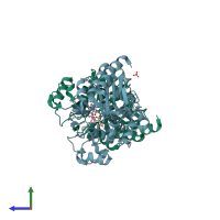 PDB entry 1mxo coloured by chain, side view.