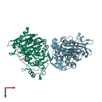 PDB entry 1mxo coloured by chain, top view.