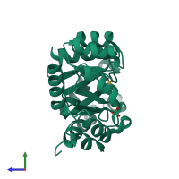 PDB entry 1mxs coloured by chain, side view.