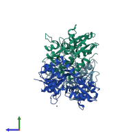 PDB entry 1mxx coloured by chain, side view.