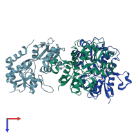 PDB entry 1mxx coloured by chain, top view.