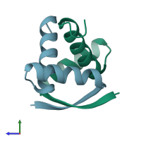PDB entry 1myk coloured by chain, side view.