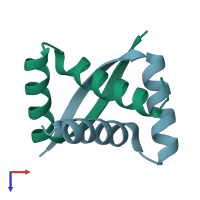 PDB entry 1myk coloured by chain, top view.