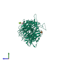 PDB entry 1mz5 coloured by chain, side view.