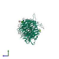 PDB entry 1mz6 coloured by chain, side view.