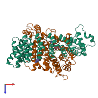 PDB entry 1mzc coloured by chain, top view.