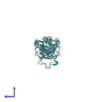 PDB entry 1mzg coloured by chain, side view.