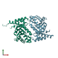 PDB entry 1mzh coloured by chain, front view.