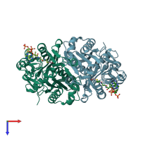 PDB entry 1mzj coloured by chain, top view.