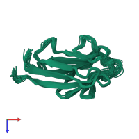 PDB entry 1mzk coloured by chain, ensemble of 30 models, top view.