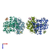 PDB entry 1mzn coloured by chain, top view.