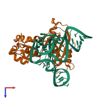 PDB entry 1mzp coloured by chain, top view.