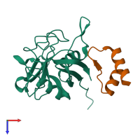 PDB entry 1mzw coloured by chain, top view.