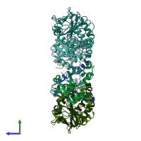 PDB entry 1n0f coloured by chain, side view.