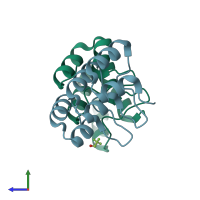 PDB entry 1n0q coloured by chain, side view.