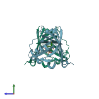 PDB entry 1n0s coloured by chain, side view.