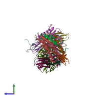 PDB entry 1n13 coloured by chain, side view.