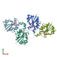 PDB entry 1n1d coloured by chain, front view.