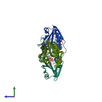 PDB entry 1n1d coloured by chain, side view.