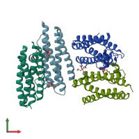PDB entry 1n1q coloured by chain, front view.