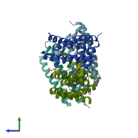 PDB entry 1n1q coloured by chain, side view.
