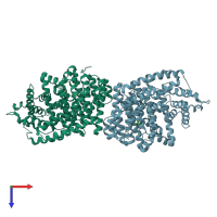 PDB entry 1n23 coloured by chain, top view.
