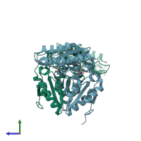 PDB entry 1n2o coloured by chain, side view.