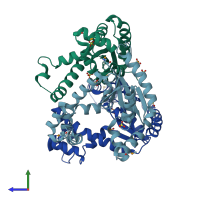 PDB entry 1n3b coloured by chain, side view.