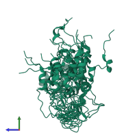 PDB entry 1n3k coloured by chain, ensemble of 20 models, side view.