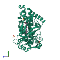 PDB entry 1n40 coloured by chain, side view.