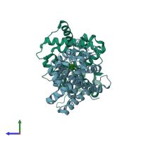 PDB entry 1n46 coloured by chain, side view.