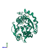PDB entry 1n57 coloured by chain, side view.