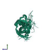 PDB entry 1n5h coloured by chain, ensemble of 15 models, side view.