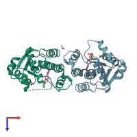 PDB entry 1n5l coloured by chain, top view.