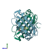 PDB entry 1n5t coloured by chain, side view.