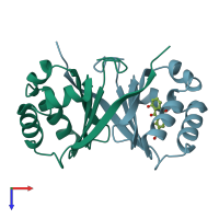 PDB entry 1n5t coloured by chain, top view.