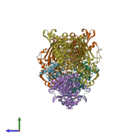 PDB entry 1n63 coloured by chain, side view.