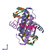 PDB entry 1n6j coloured by chain, ensemble of 2 models, side view.