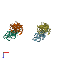 PDB entry 1n77 coloured by chain, top view.