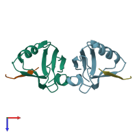 PDB entry 1n7f coloured by chain, top view.