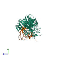 PDB entry 1n8s coloured by chain, side view.