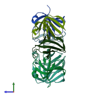 PDB entry 1n9r coloured by chain, side view.