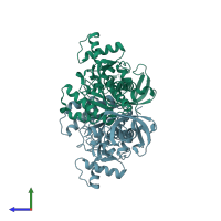 PDB entry 1n9w coloured by chain, side view.