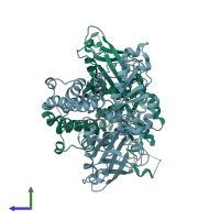 PDB entry 1na6 coloured by chain, side view.